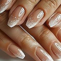 All-White with Glitter French Tips