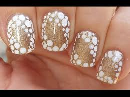 Gold-Dotted White Nails