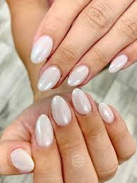 Iridescent White Almond Nails